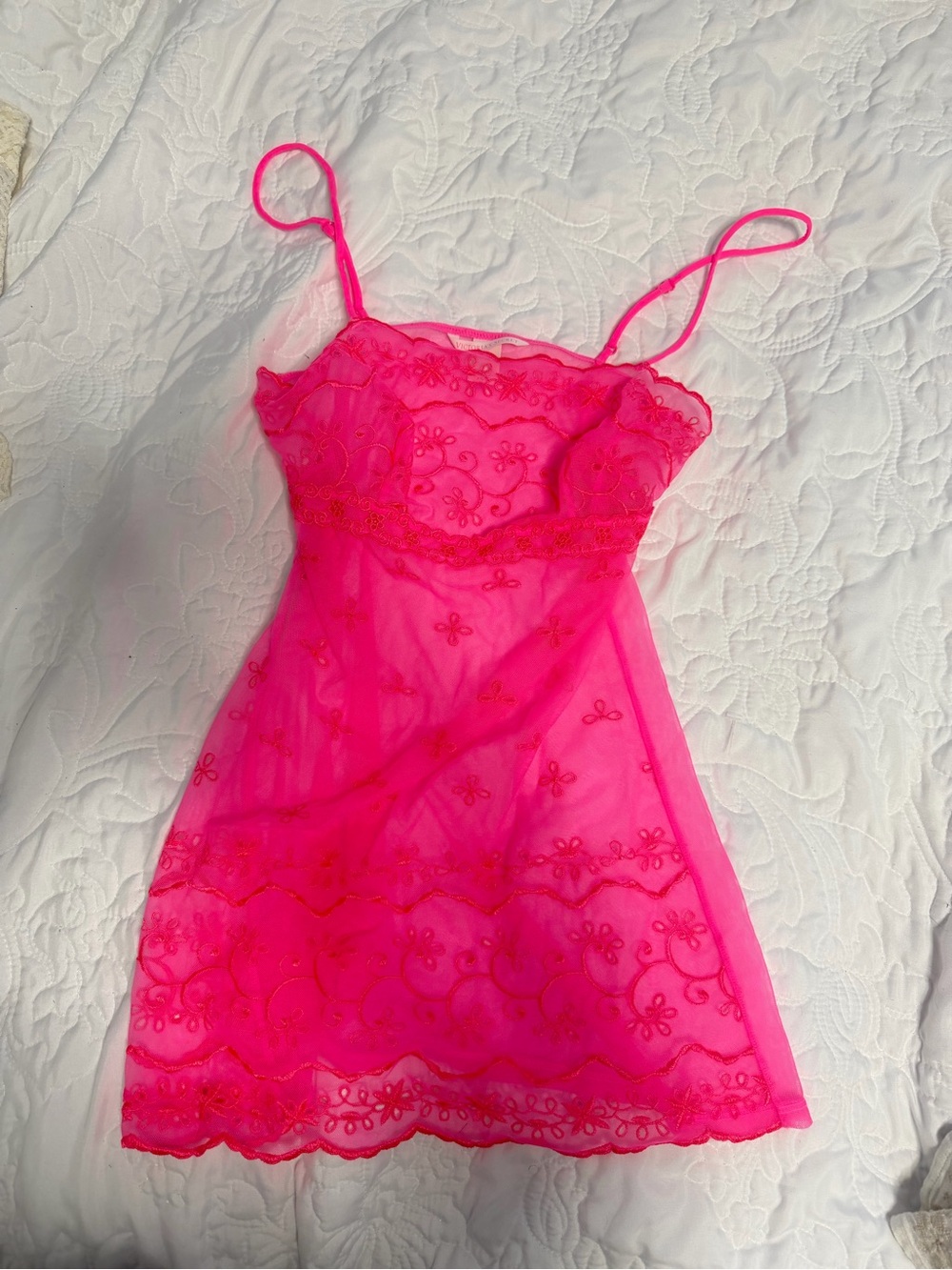 Victorias Secret Sheer Lace Chemise Nightdress - Hot Pink